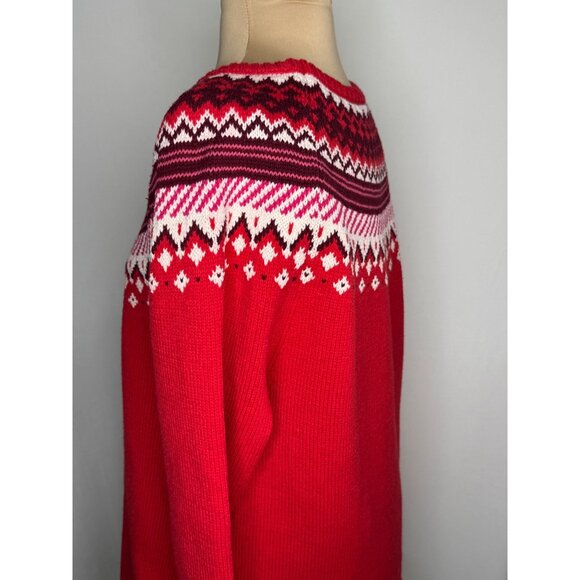 Lands End Womens Fair Isle Knit Sweater Red Nordic Pattern L 14-16 - Picture 3 of 9